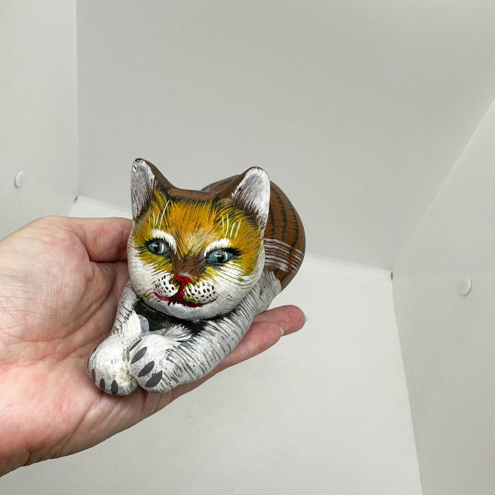 Vintage Hand Painted Pop Art Cat Laying Figurine